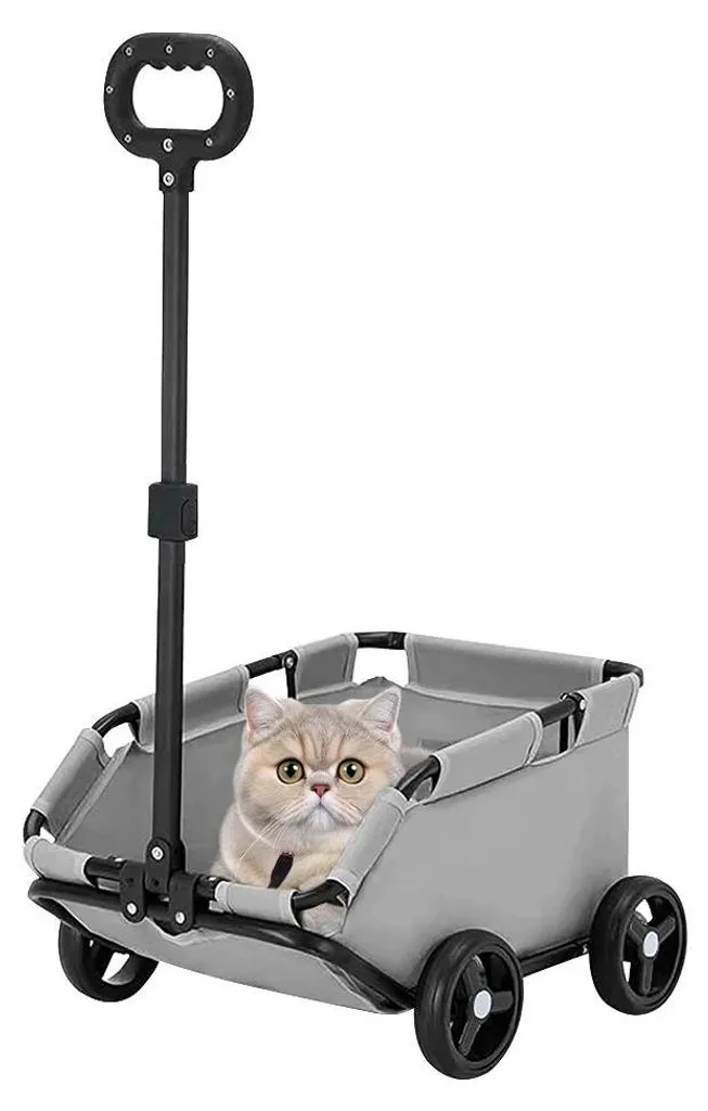Poussette chien pour animal âgé ou fatigué - Confort 4 roues pliable
