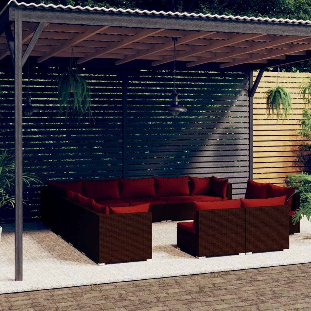 Möbel 13-tlg. Garten-Lounge-Set mit Kissen Braun Poly Rattan - Gartenmöbelgarnituren 3102859