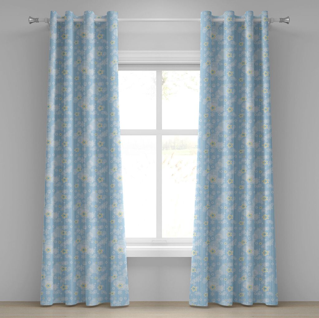 ABAKUHAUS Winter Ösenvorhang, Netter Kinderbaby-Muster-nächtlicher Himmel mit weichem farbigem Stern-neues Jahr-Thema, Dekorative 2-Panel-Fenster...