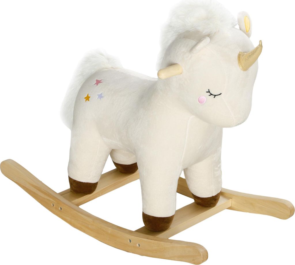 Einhorn-Schaukelpferd mit Soundeffekten, weichem Sitz für Kinder 2-4 Jahre, Weiß