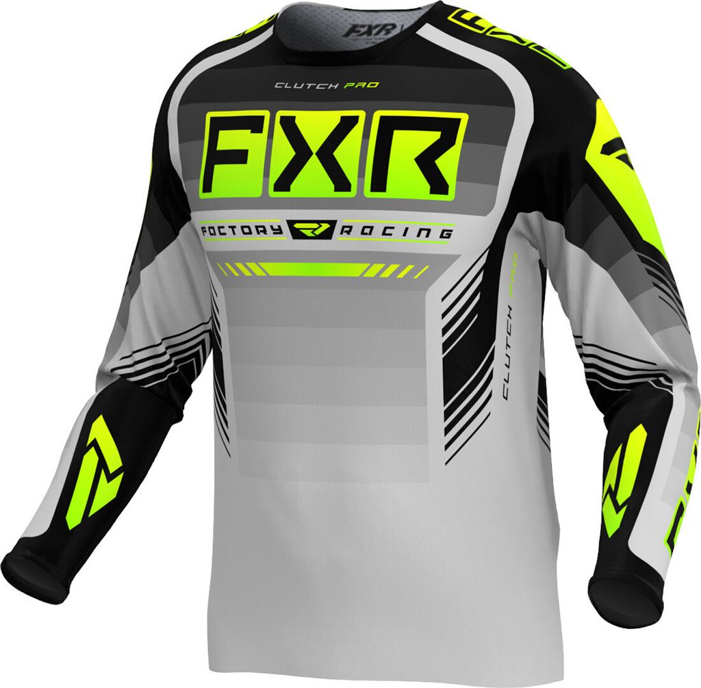 FXR Clutch Pro Hi Vis 2024 Motocross Jersey, grau/schwarz/gelb, XL