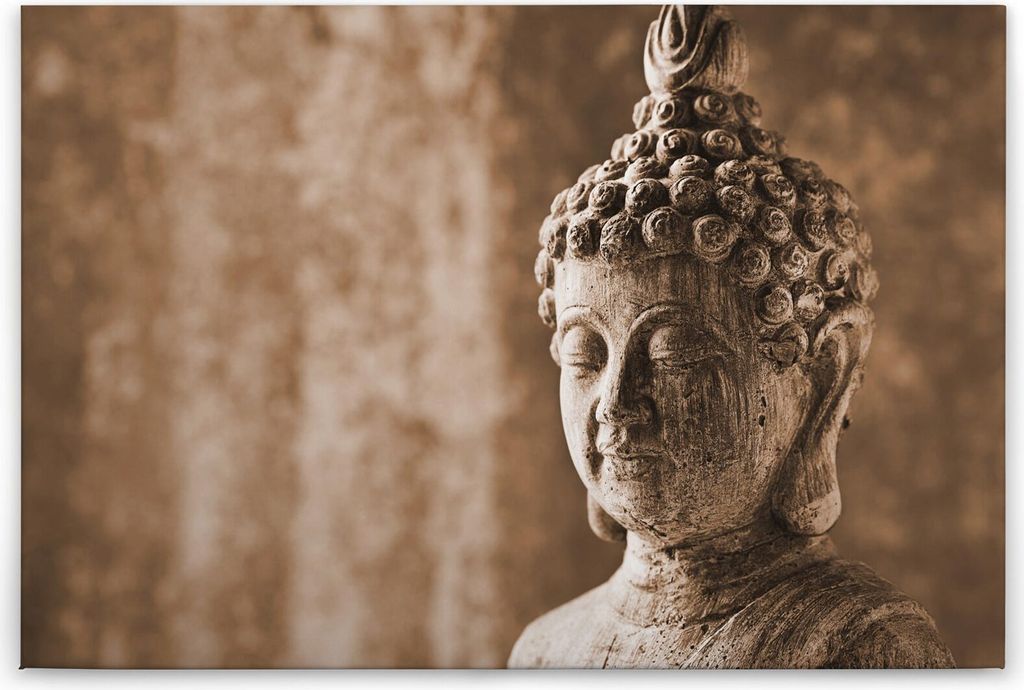 Leinwandbild Buddha 60 x 90 cm - Wandbild Beige Braun Wellness - Keilrahmen Wohnzimmerdeko Wanddeko Wandgemälde