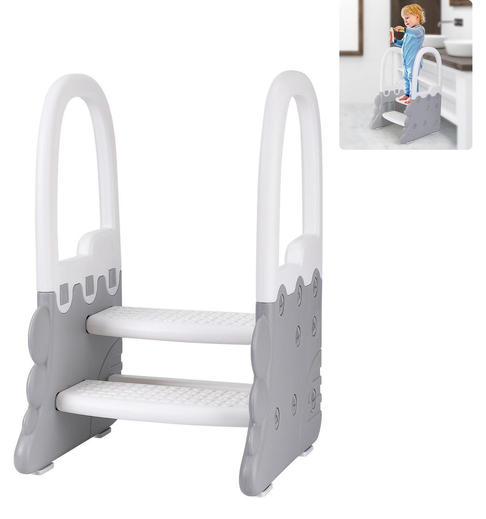 Escalera infantil de 2 peldaños con barandilla y peldaños Imagen del producto 