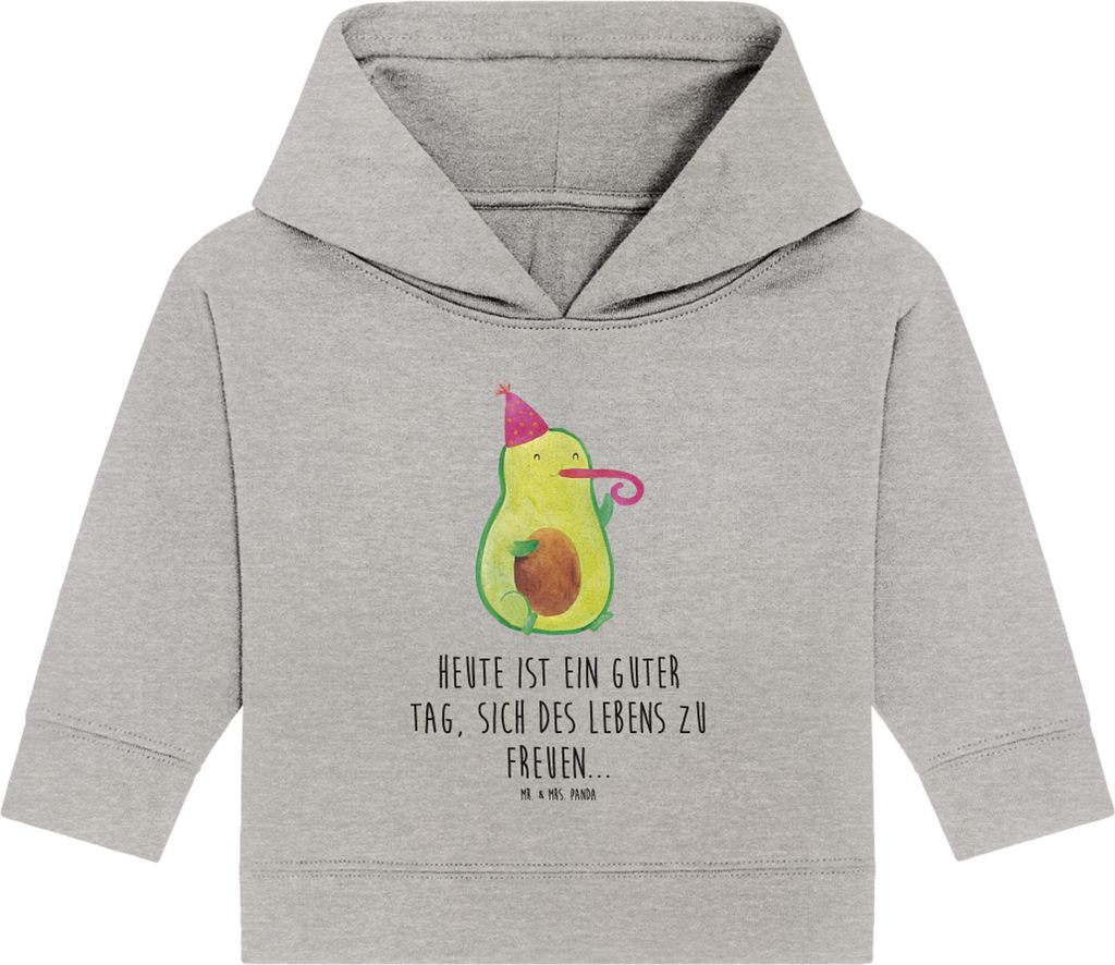 Mr. & Mrs. Panda Organic Baby Hoodie Avocado Feier 24. - 36. Monat - Heather Grey - Geschenk, Kapuzensweatshirt, Party, Gute Laune, Geburtstag, Fei...