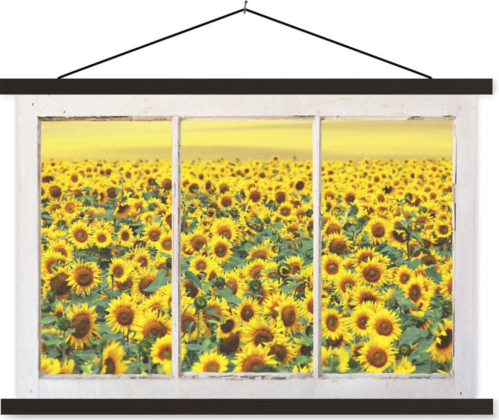 MuchoWow Textilposter Transparent - Sonnenblume - Gelb 120x80 cm mit schwarzem Rahmen - Wanddeko