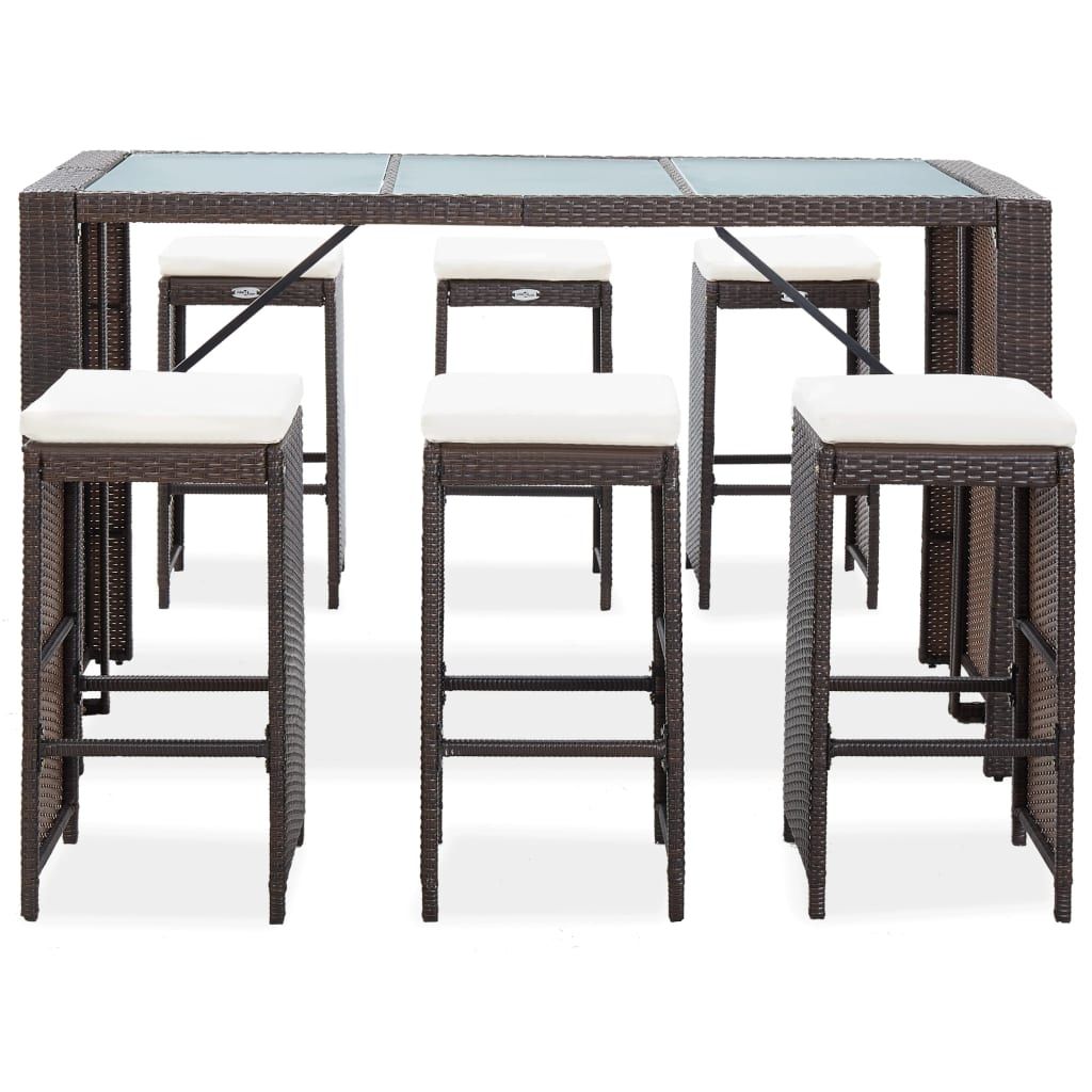 vidaXL 7-tlg. Gartenbar-Set mit Auflagen Poly Rattan Braun Produktbild 