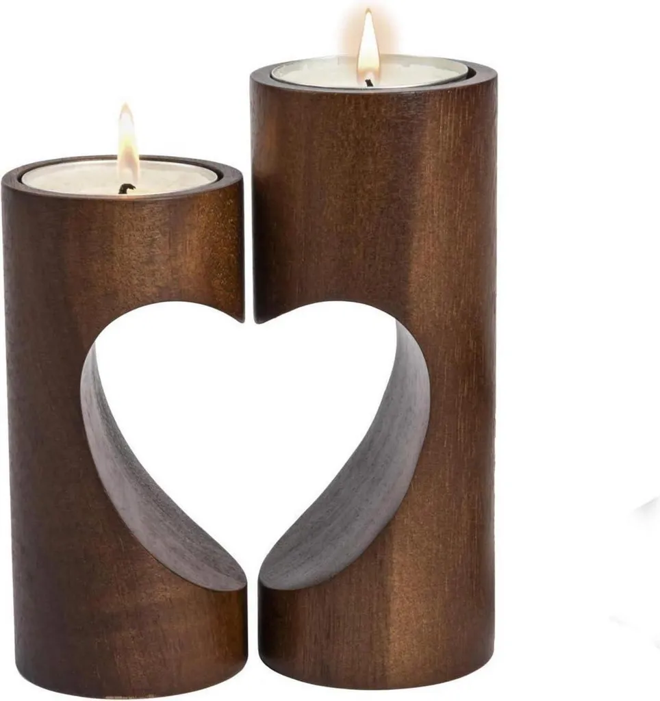 ChasBete Porte-bougies en bois Set Coeur Romantique Marron pour Table