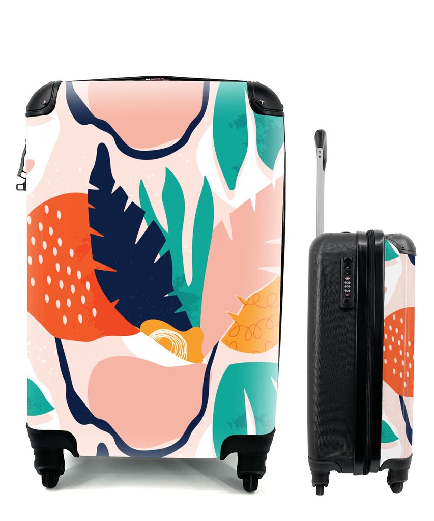 MuchoWow Koffer Handgepäck Trolley Rollkoffer Kleine Reisekoffer mit 4 Rollen - Dschungel - Blätter - Muster - Cabin Size < 55x40x23 cm & 55x40...