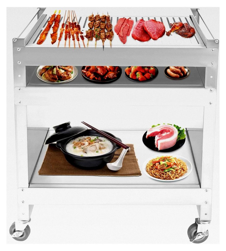 Fahrbarer Edelstahl-Grillwagen, 59X40.5X82CM Grilltrolley, Grilltisch Servierwagen