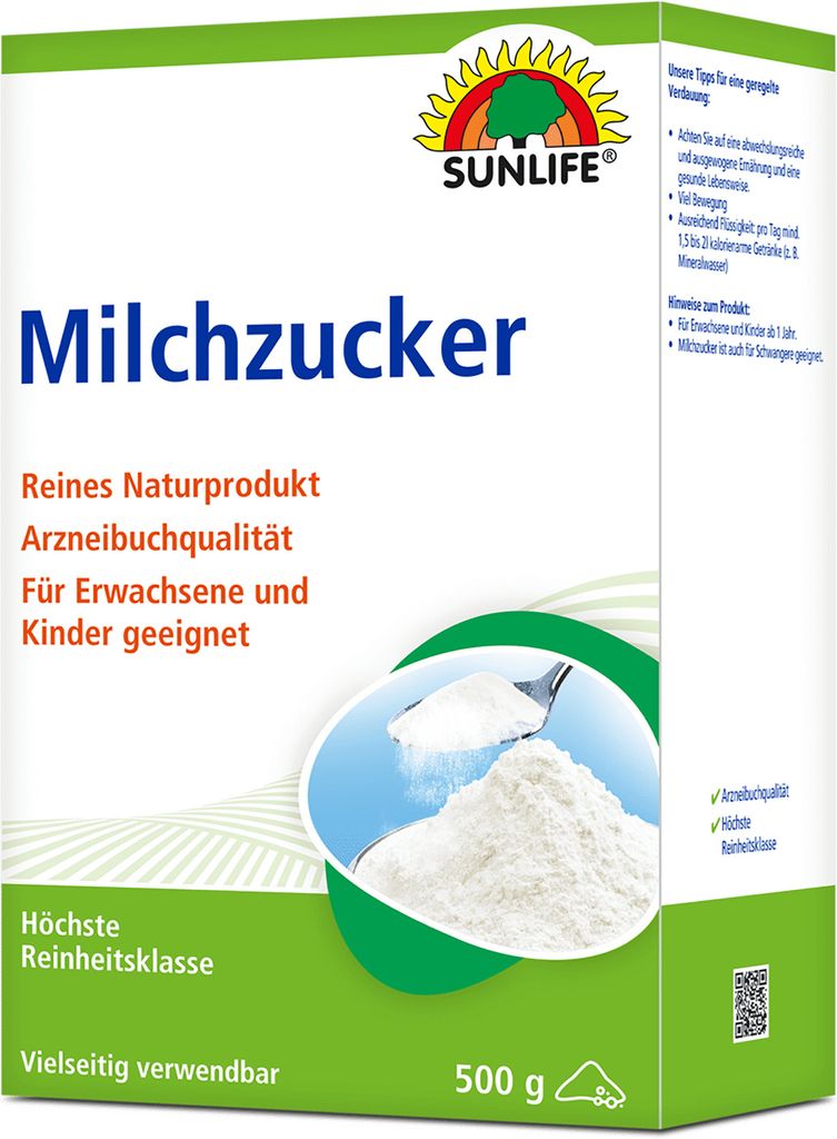 A product box for Sunlife Milchzucker (milk sugar).