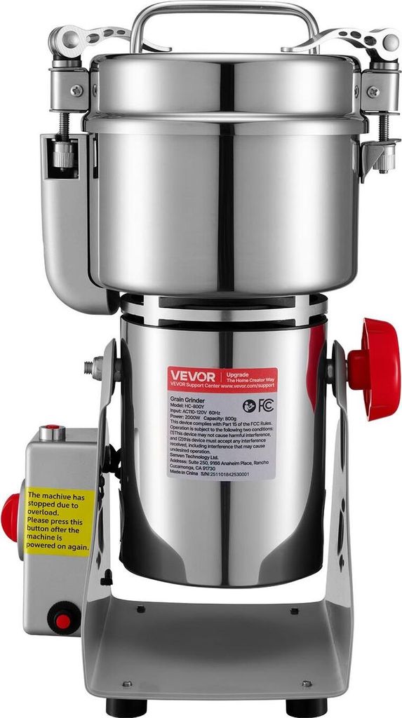 Electric Grain Mill Grinder, 800g Commercial Spice Grinders, High Speed 2100W Stainless Steel Pulverizer Powder Machine, for Dry Grains, Spices, Ce...