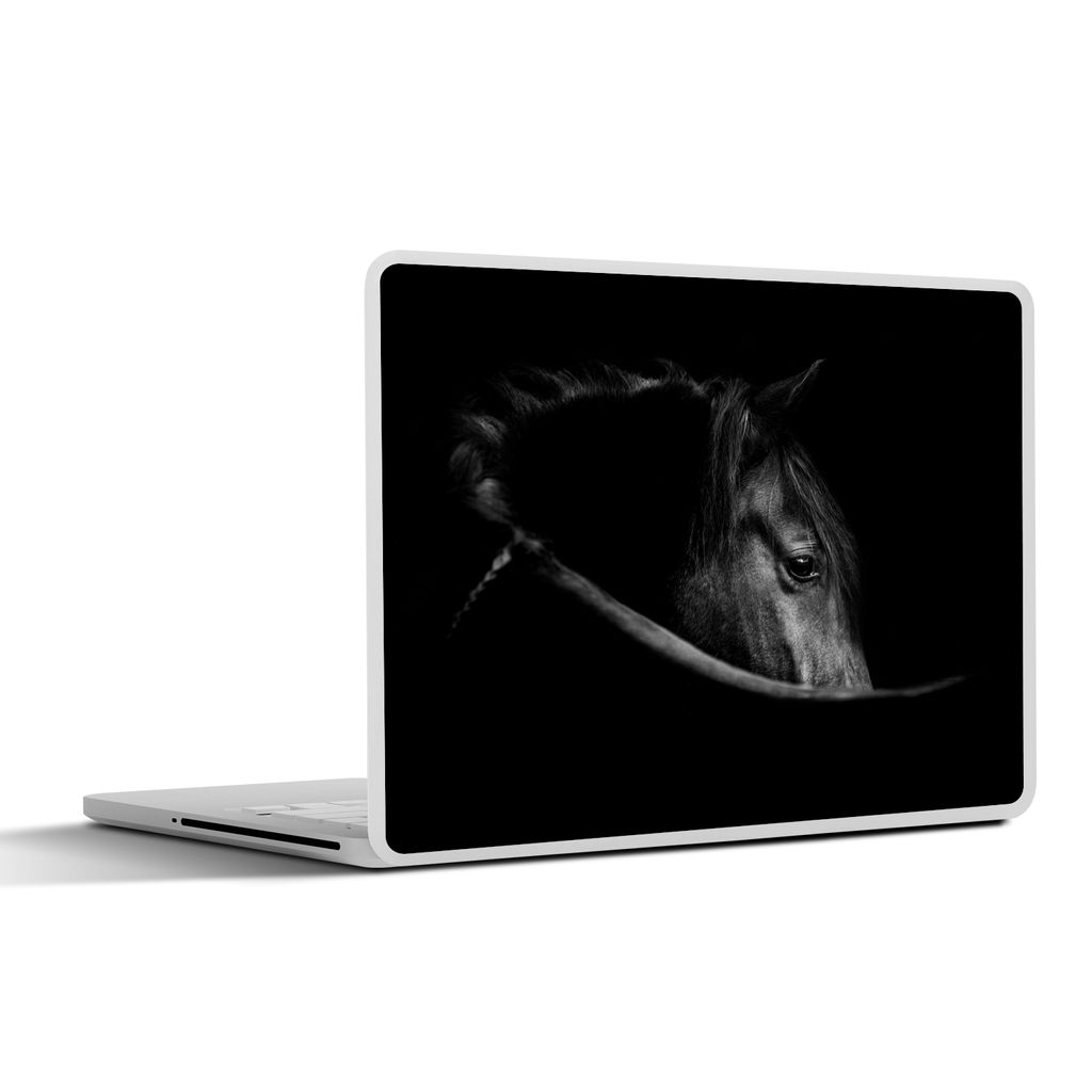 MuchoWow Laptop Aufkleber Sticker Cover Pferde - Porträt - Schwarz - Tiere 30x22 cm - Laptop-Sticker
