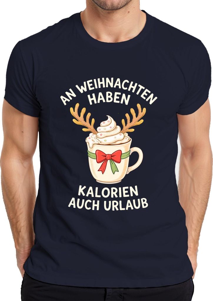 An Weihnachten haben Kalorien lustig Geschenk Kaffee Rentier Herren T-Shirt, Navy, XL