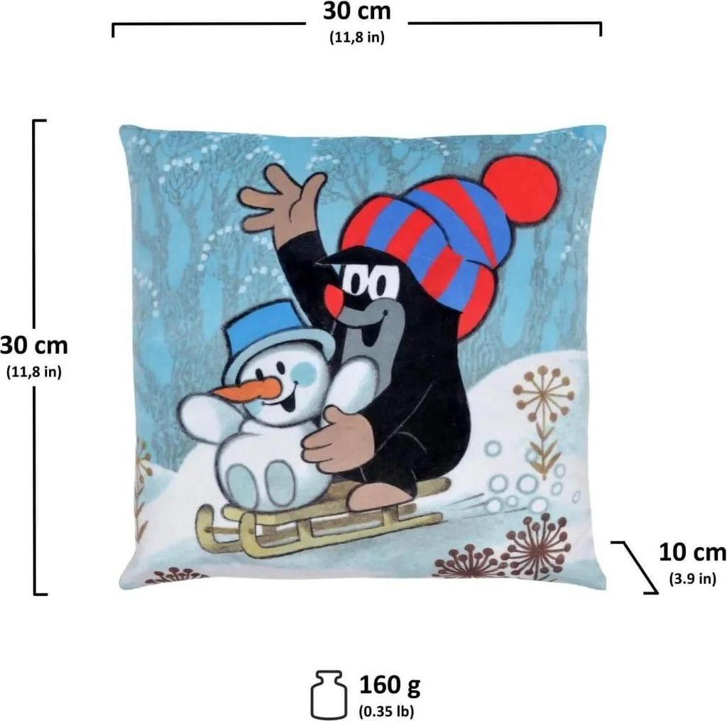 Kissen der kleine Maulwurf, Motiv Winter, 30x30cm - Kinderkissen