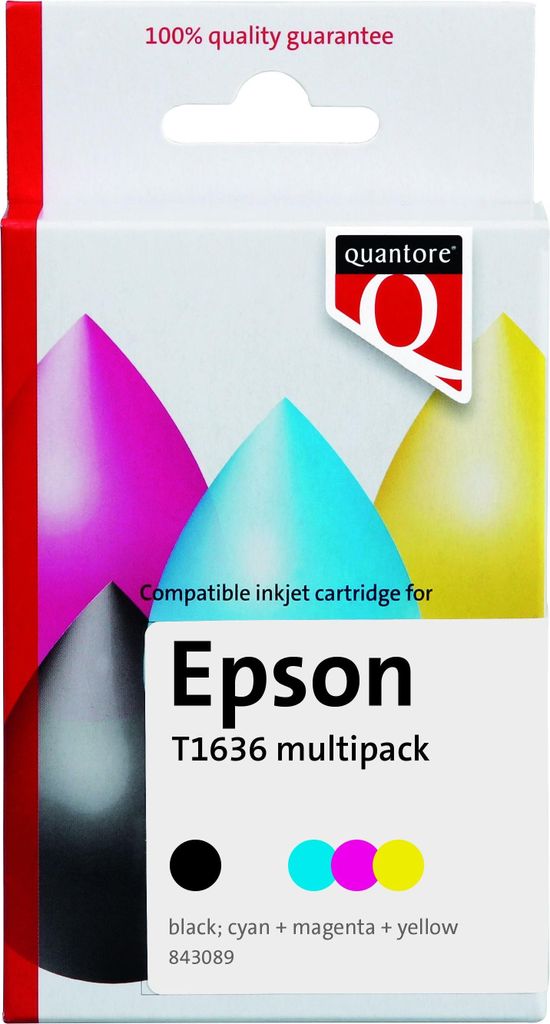 Quantore - Tintenpatronen-Alternative für 16XL T1636 Schwarz + 3 Farben HC