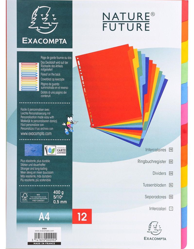 Exacompta 25x Register A4, Colorspan-Karton 400g, 12 Taben - sortiert - 99H