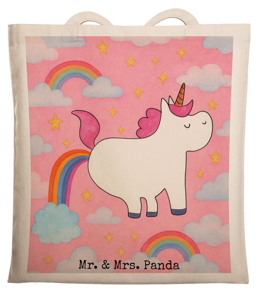 Mr. & Mrs. Panda Tote Bag Einhorn Pupsen Design - Weiß - Geschenk, Uni Tasche, dokumententasche, Schultasche, Regenbogen, Shopping, Glitzer, Unico...