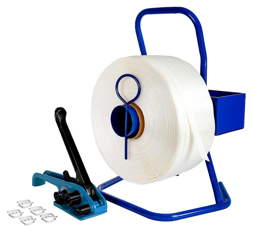 Umreifungsset 25mm mit Rolle, Spanner, 100 Klammern und 500m Polyesterband