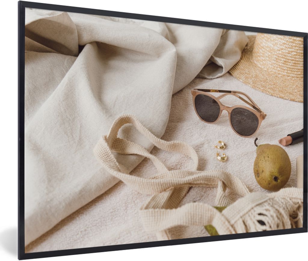 MuchoWow Gerahmtes Poster Sommer - Sonnenbrille - Tasche 60x40 cm - Poster mit Schwarzem Bilderrahmen Wandposter Rahmen Foto Bilder - Printing - ...
