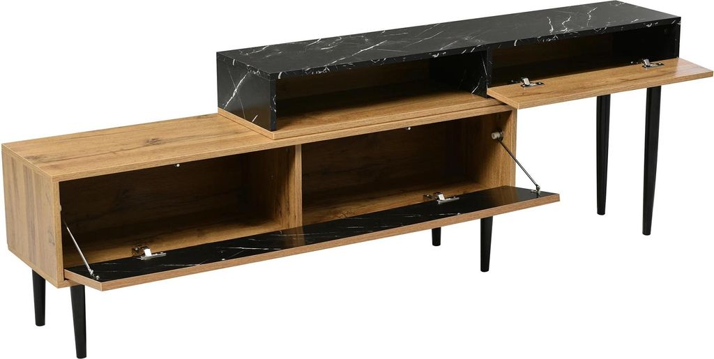 TV Lowboard - TV-Unterschrank - Modernes Design - Platzsparend - Eisenbeine - PVC-Kante - Montage Erforderlich - Schwarz