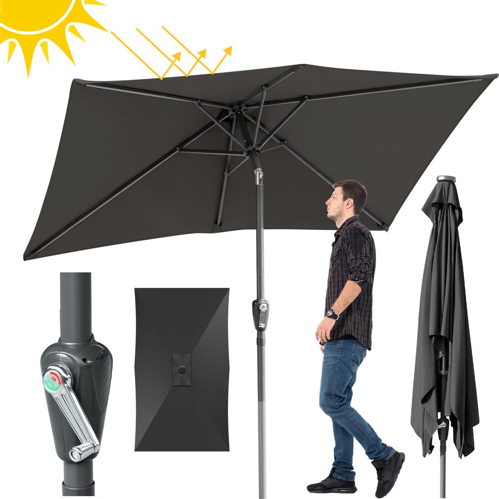 Aopunly Sonnenschirm Rechteckig Balkonschirm Ø210x140cm Grau beidseitig um 30° knickbar mit kurbel Marktschirm Terrassenschirm Sonnenschutz Garte...