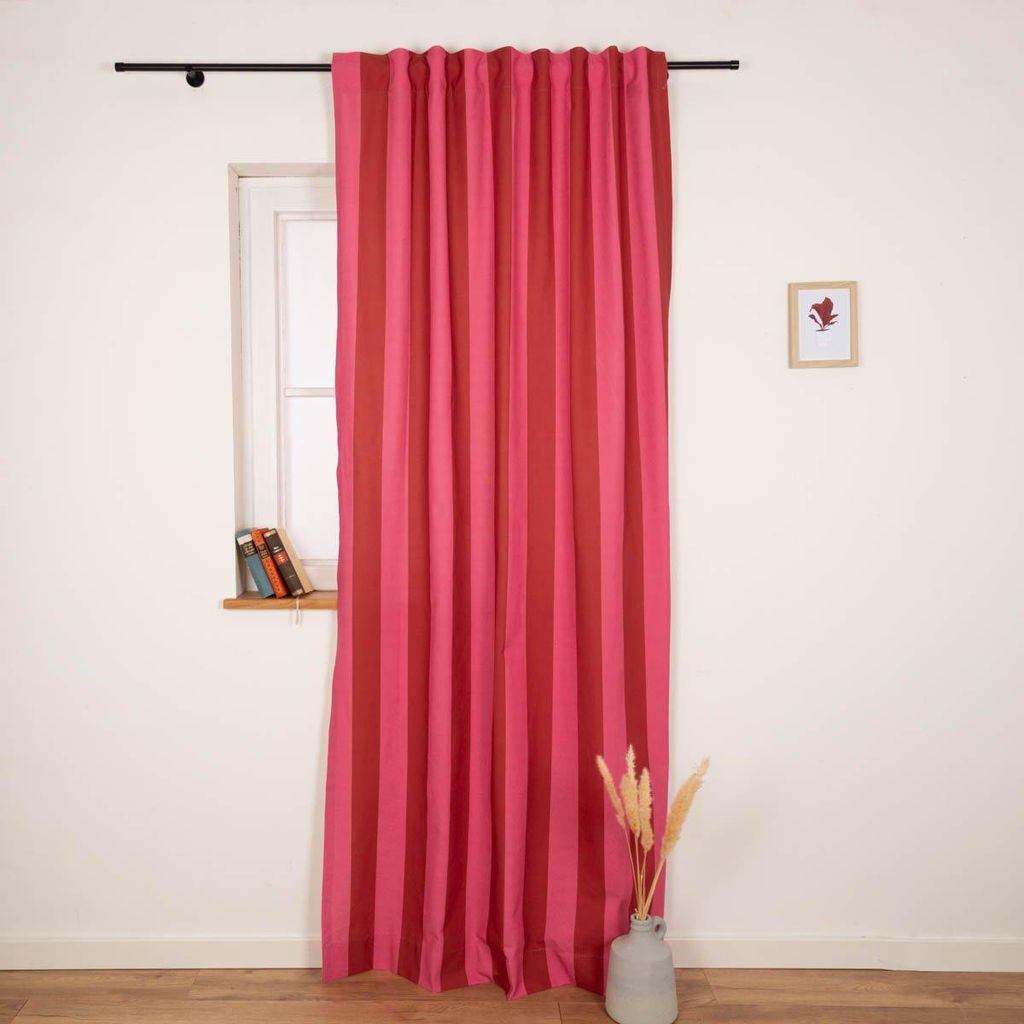 SCHÖNER LEBEN. Vorhang Streifen Rot Pink aus Baumwolle 245x130cm