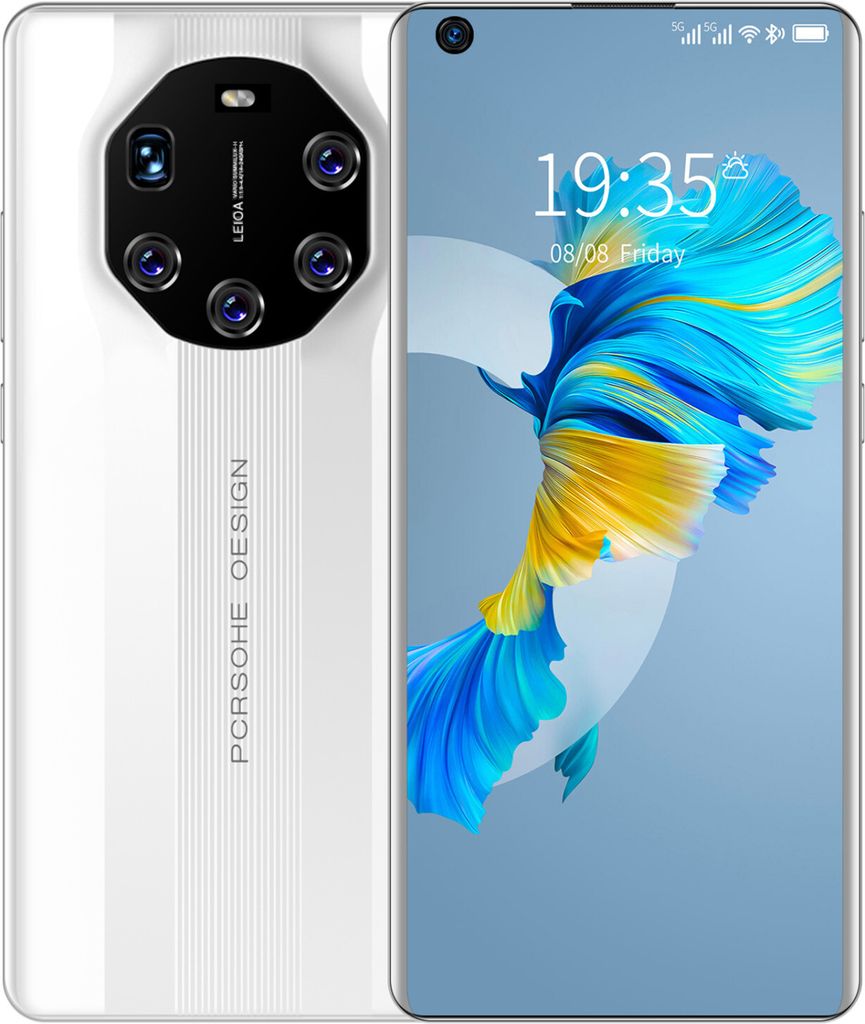 6.55 Zoll Hd Mate40Rs 4G Telefon MTK6737 Quad Core 3GB RAM 64GB ROM Glas Rückendeckung Android Smartphone Weiß