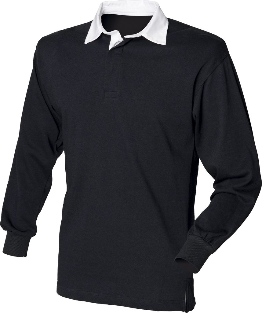 Front Row Herren Polo-Shirt, Langarm RW478 (L) (Schwarz/Weiß)