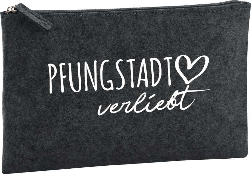 Huuraa Kulturbeutel Pfungstadt verliebt 1 Liter Charcoal Filz Kosmetiktasche Geschenkidee