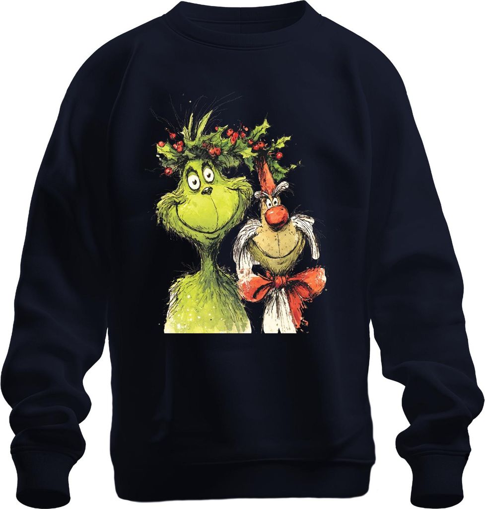 Grinch Weihnachten lustig Grinchkopf Max Hund Geschenk Retro Uni Sweatshirt Pullover, Navy, S