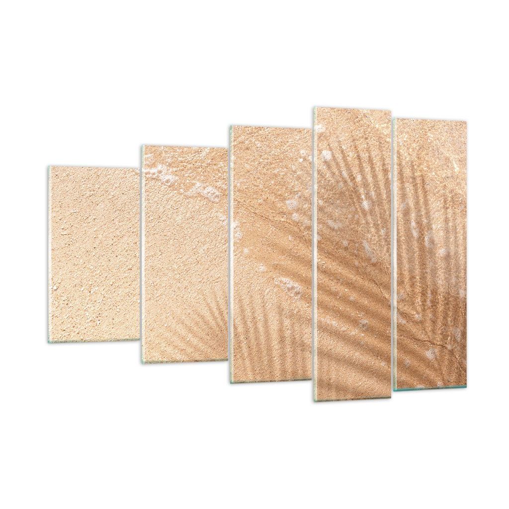Bilder auf glas - 5 Teile - Sand Schatten Blätter - 150x100cm - Glasbilder - Wandbilder - Bilder - zum Aufhängen bereit - Wanddekoration aus Glas...