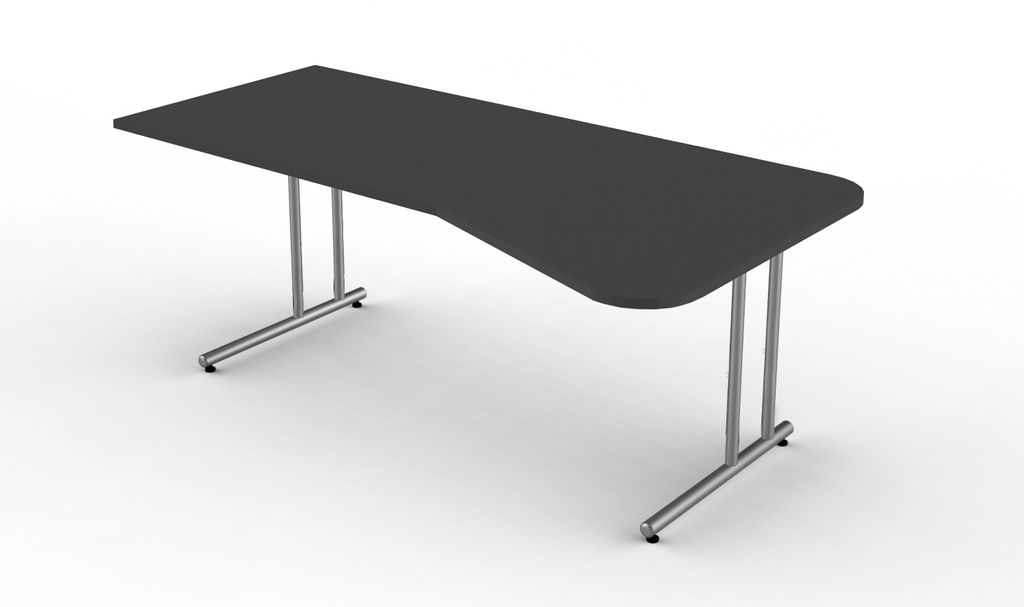 Kerkmann Schreibtisch START UP Freiform 195 x 80/100 x 75 cm C-Fuß-Gestell alusilber inkl. Kabelkanal verschiedene Dekore Anthrazit