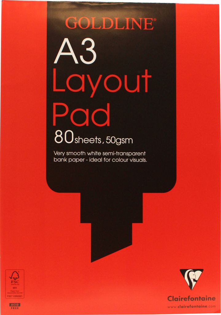 Clairefontaine 5x Goldline Layout Pad, Block geleimt, 80 Blatt A3 50g GPL1A3Z