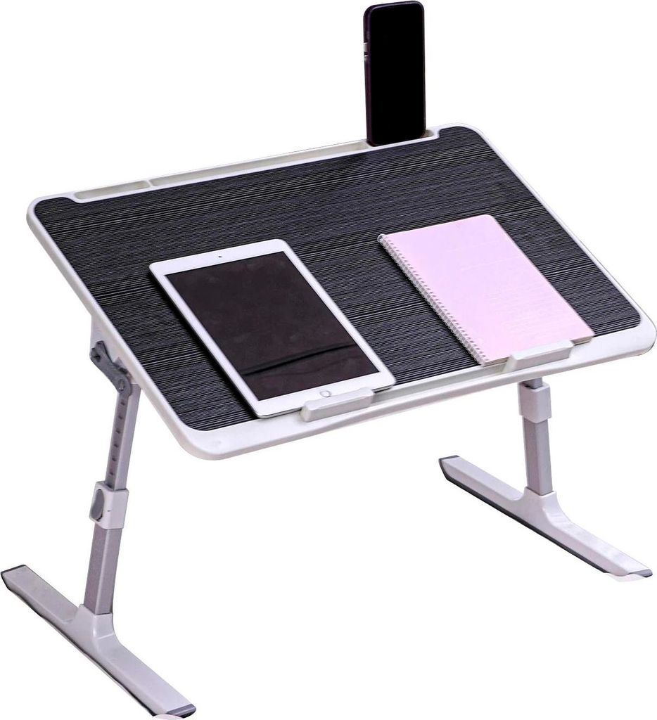 Laptop-Tisch für Bett/Sofa/Boden - Klappbarer Tabletttisch - Höhen- und neigungsverstellbar - Mit Schublade - Schwarz