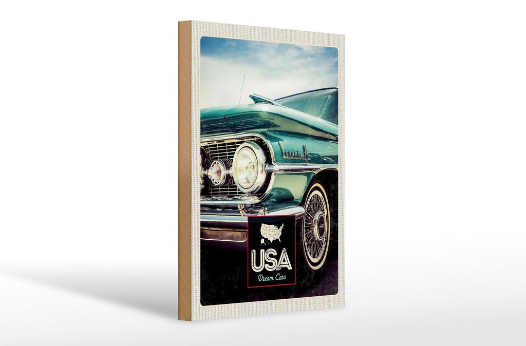 Holzschild Reise 20x30cm USA Amerika Auto Dynamic 88 blau Produktbild 