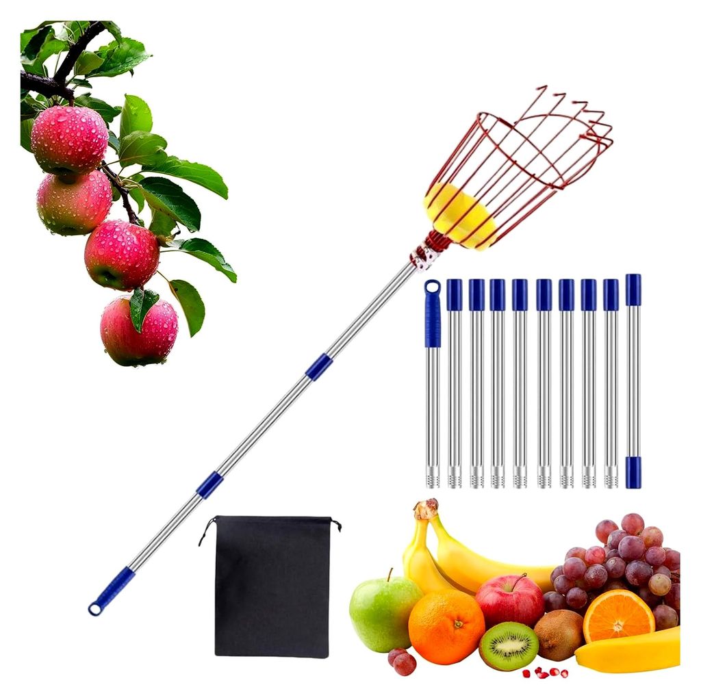 Obstpflücker - 4 m langer Avocadopflücker mit ausziehbarem Griff und Erntekorb - Tragbares Werkzeug für die Ernte von Orangen, Pfirsichen, Birne...