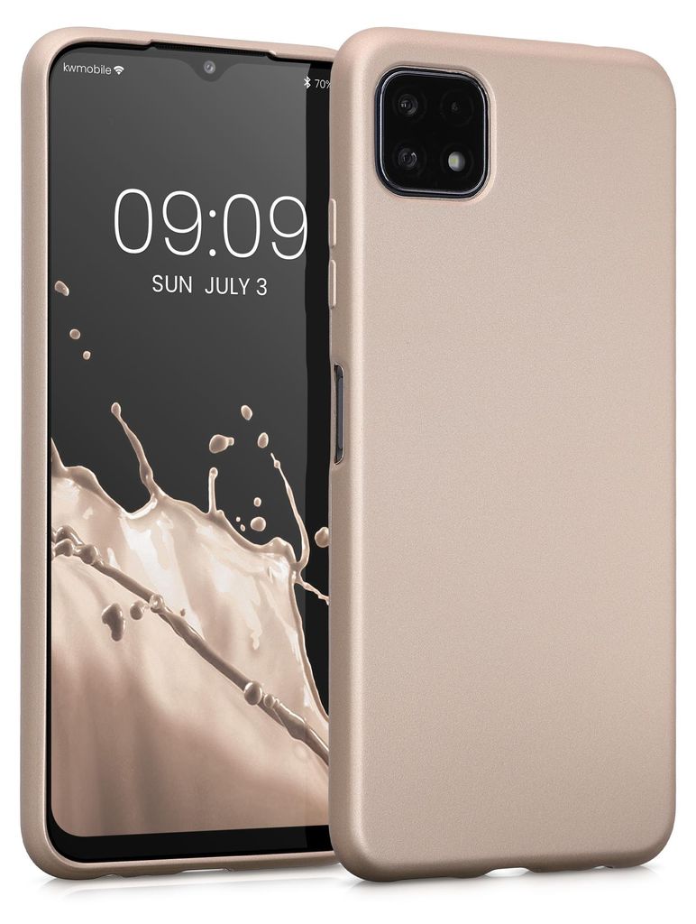 kwmobile Handyhülle für Samsung Galaxy A22 5G Hülle - Silikon Case metallisch schimmernd - Schutzhülle Cover - Metallic Gold