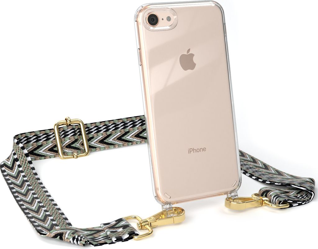 EAZY CASE Handykette - Verstellbarer Trageriemen kompatibel mit Apple iPhone SE 2020/2022, iPhone 7 / 8, Handykordel mit transparenter Silikon-Hül...