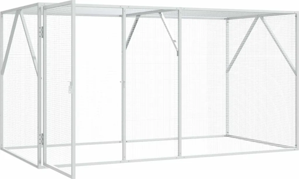 Cage à Oiseaux 208 cm en Acier Galvanisé avec Toit Grillagé Robuste