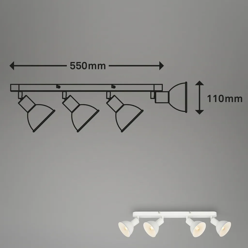 Rampe de Spots de Plafond Orientables Blancs Style Industriel 4xE14