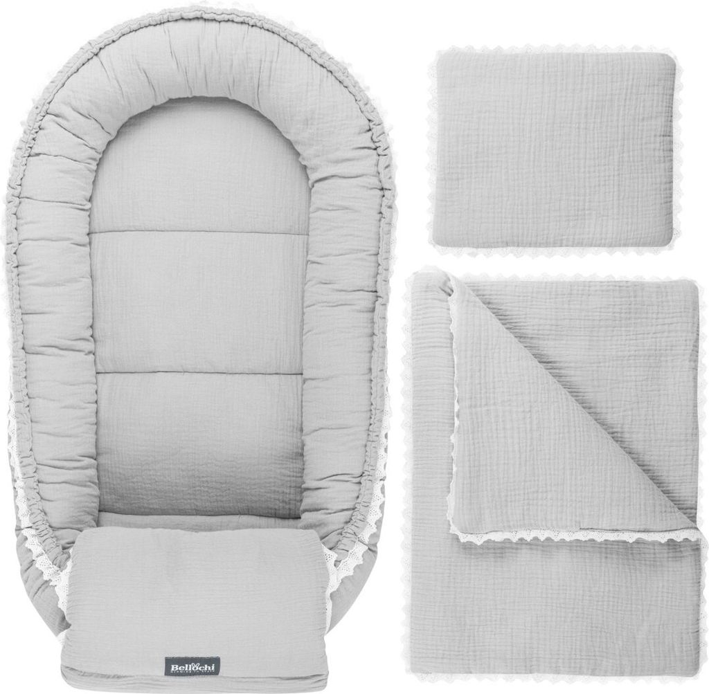 Babynest Kuscheliges Musselin Grau mit dekorativer Hülle: Produktbild 