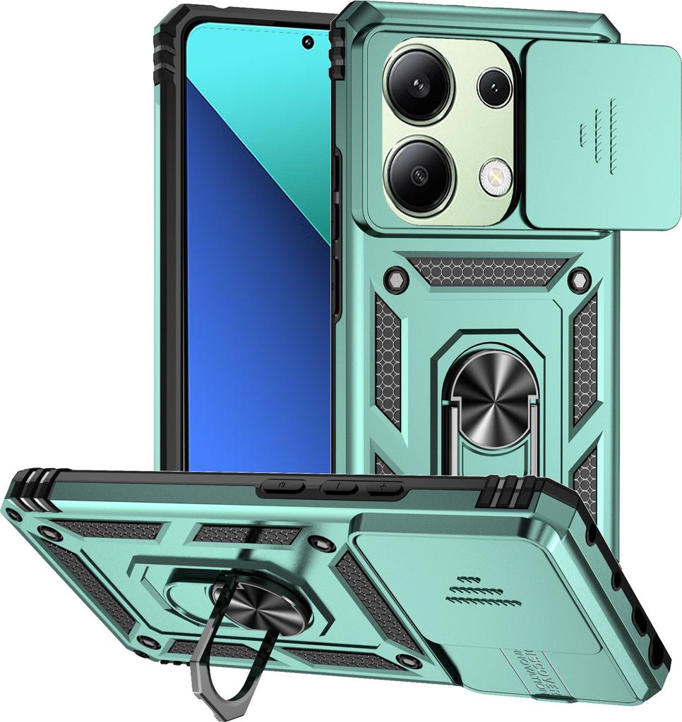 Hülle für Xiaomi Redmi Note 13 Pro 4G mit Schiebe Kamera Schutz und Ringhalter Ständer Schutzhülle Grün