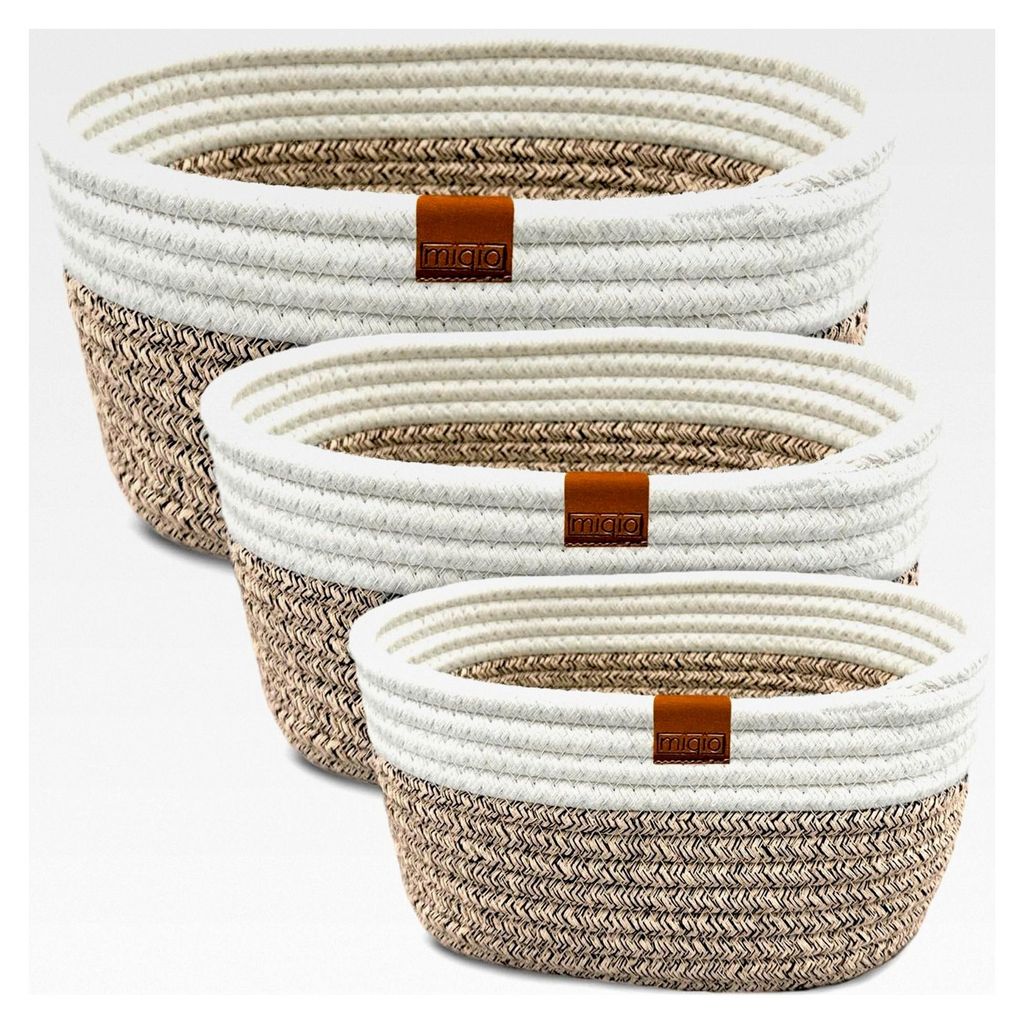 Design 3er Set Aufbewahrungskörbe – geflochten aus Baumwollseil – Organizer für Wickeltisch, Bad, Kinderzimmer und Regal