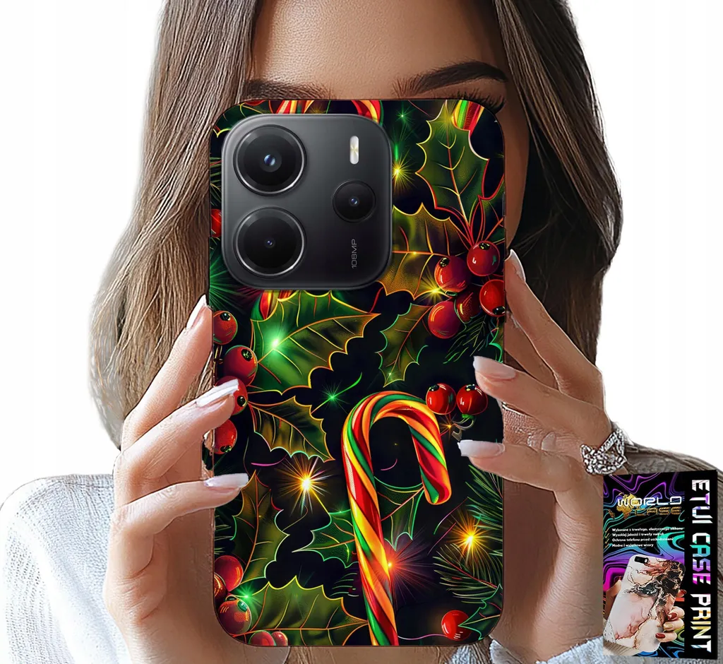 Custodia per Xiaomi Note 14 4G - Bastoncino di zucchero, vischio, albero di Natale + vetro