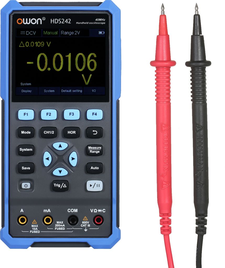 OWON HDS242 Oszilloskop-Multimeter , 2 Kanäle, 40 MHz Bandbreite, 20.000 Zählungen, 2-in-1-Digital-Scope-Messgerät, EU-Stecker