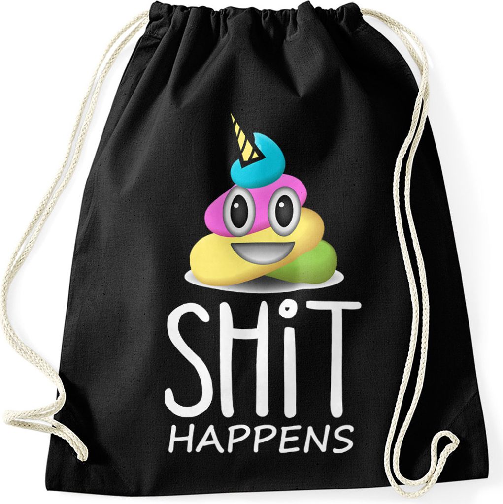 Turnbeutel Shit Happens bunter Kack-Haufen Einhorn Gymbag Pile of Poo Moonworks schwarz unisize