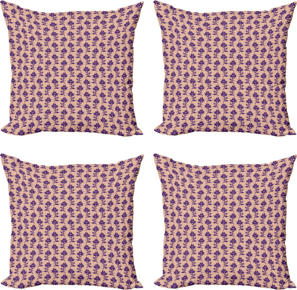 ABAKUHAUS Lila Kissenbezug Set (4 Stück), Ancestral Blooming Natur, Moderner Doppelseitiger Digitaldruck, 60 cm x 60 cm, beige Plum