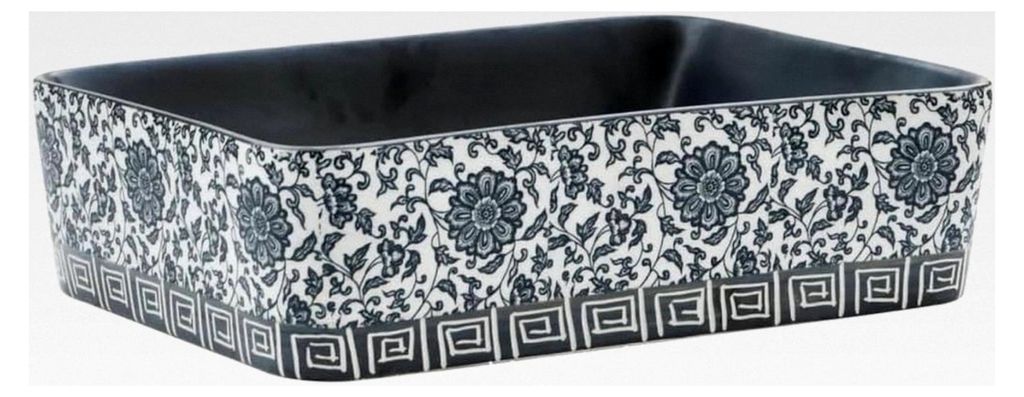 Rechteckiges Aufsatzwaschbecken mit Muster, Handgefertigte Waschtischschale für das Badezimmer, Handwaschbecken, Schwarz Blau 46x35,5x13cm Keramik