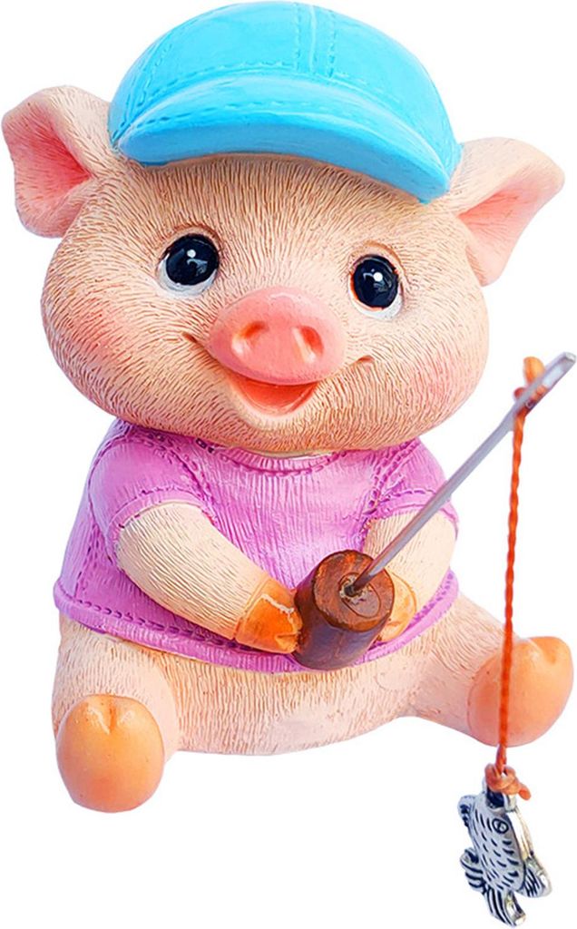 Fischerschwein-Figur, Kunstharz, Mini-Ferkel-Statue, Cartoon-Fischerschwein-Skulptur für Wasserspiel, Garten, Terrasse, Teich, Dekoration