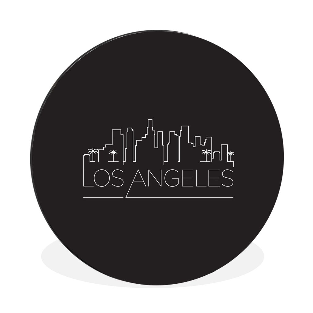 MuchoWow Aluminium Wandkreis Los Angeles - Skyline - Schwarz Ø 60 cm Wanddeko Modern Wohnzimmer - Wand Kreis - Wandbild - Schlafzimmer - Alumini...